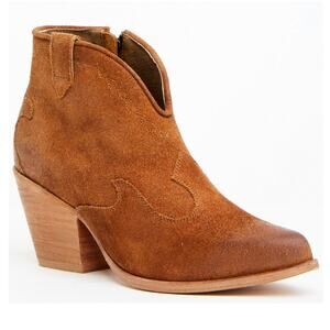Shyanne Women's Jodi Suede Leather Booties Round Toe Cognac Suede Size 9 NWOT